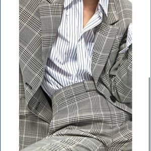 ZARA WOMAN PANTS TROUSERS CREAM WHITE BLACK 2457 632 064 Zip Work PLAID Checker